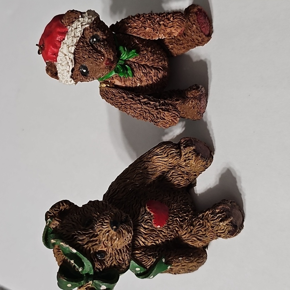 Holiday Teddy Bear Figurines Set - Brown and Green